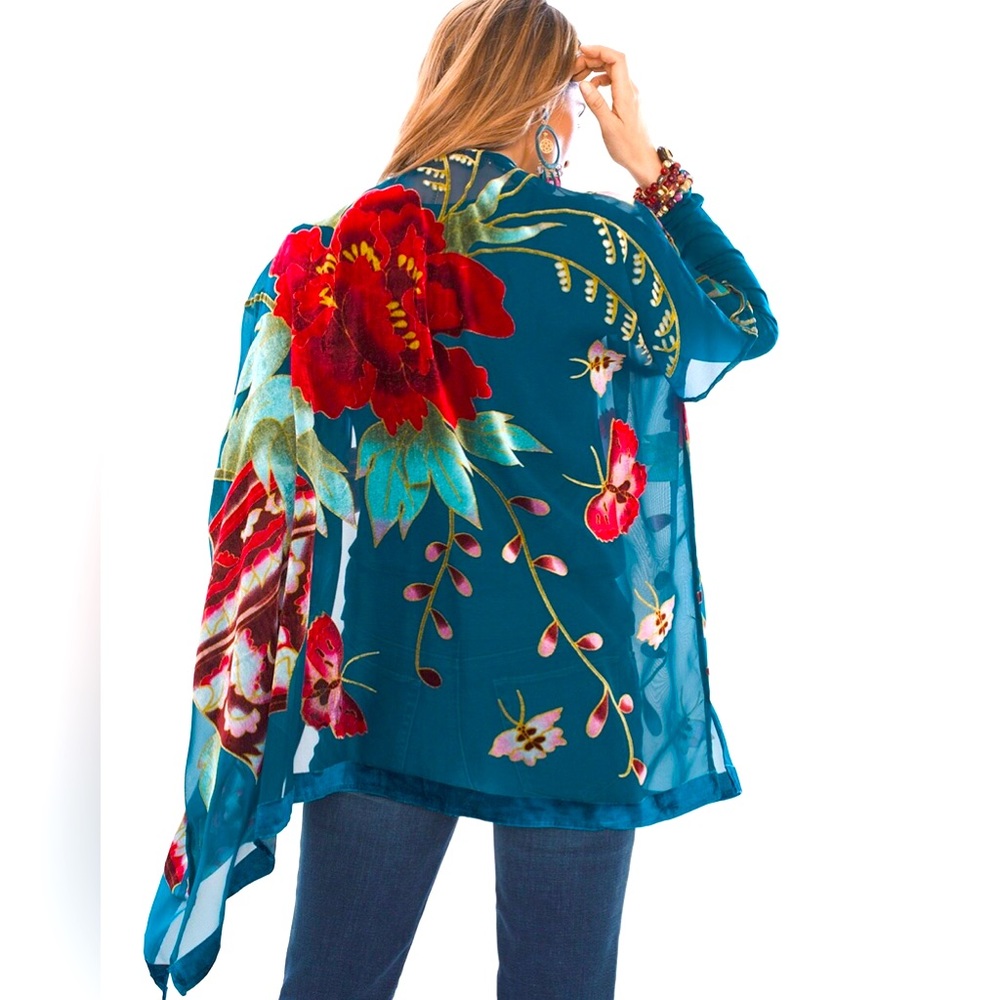 Rose-Print Velvet Burnout Ruana